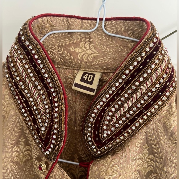 Gold and Red Kurta Pajama Set - Picture 5 of 7